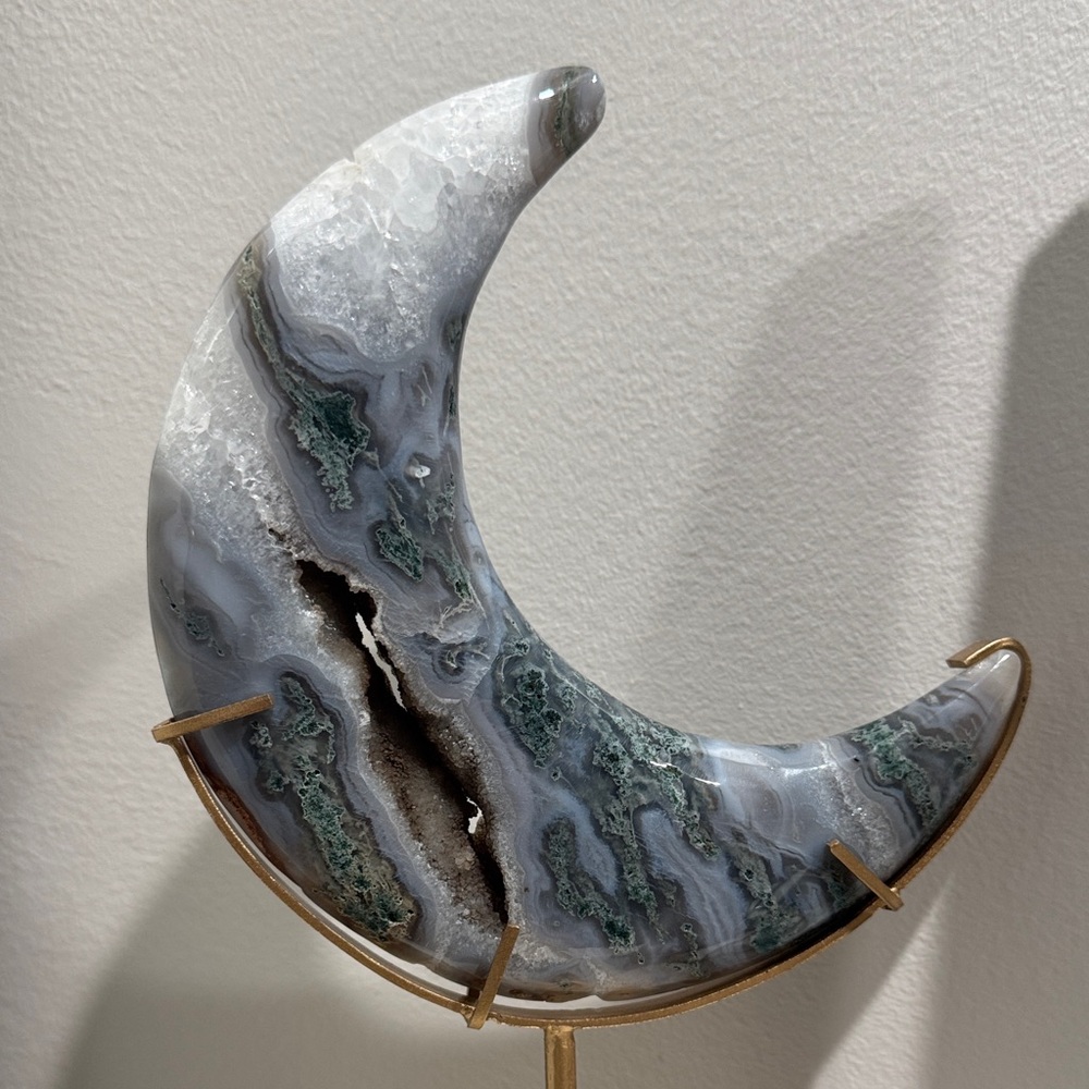 Elegant Gray and Green Crescent Sculpture